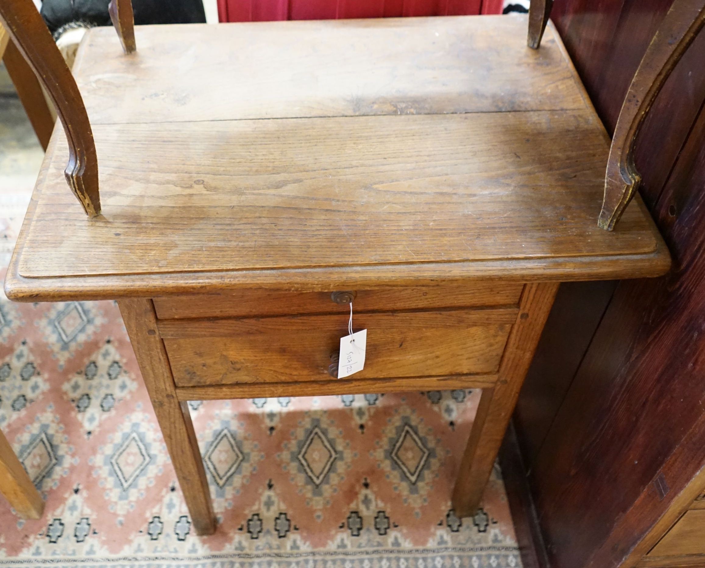 A 19th century provincial oak two drawer side table, width 67cm, depth 50cm, height 72cm